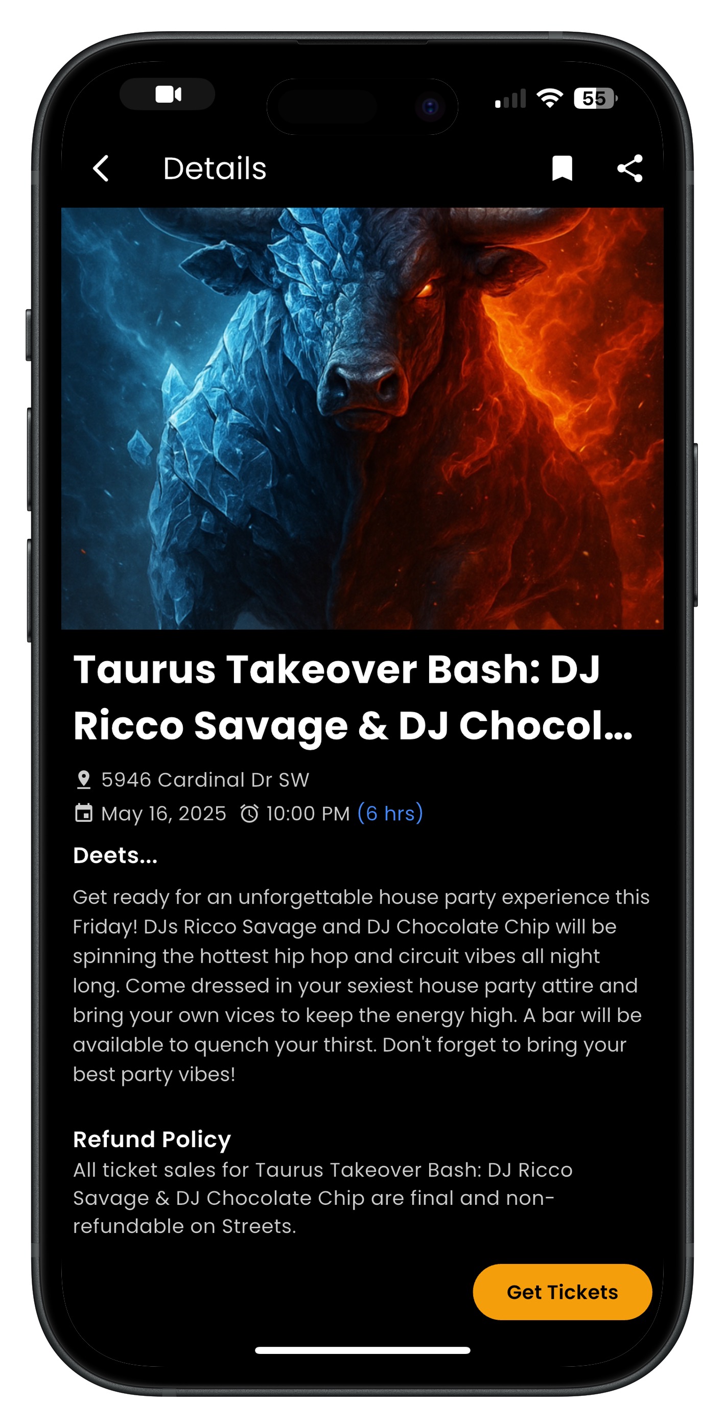 Event page with favorite button highlighted