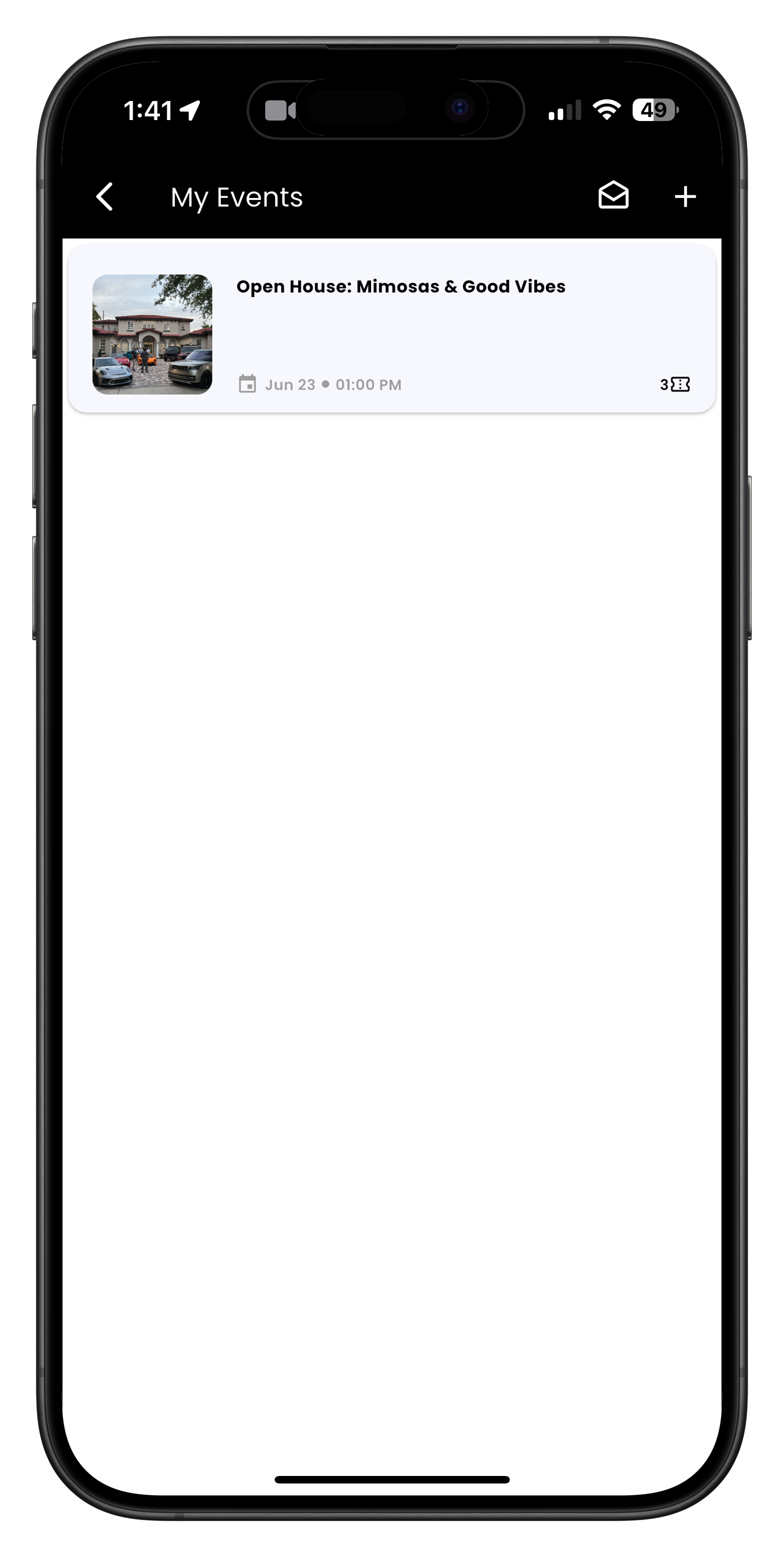 My Events screen showing list of your events
