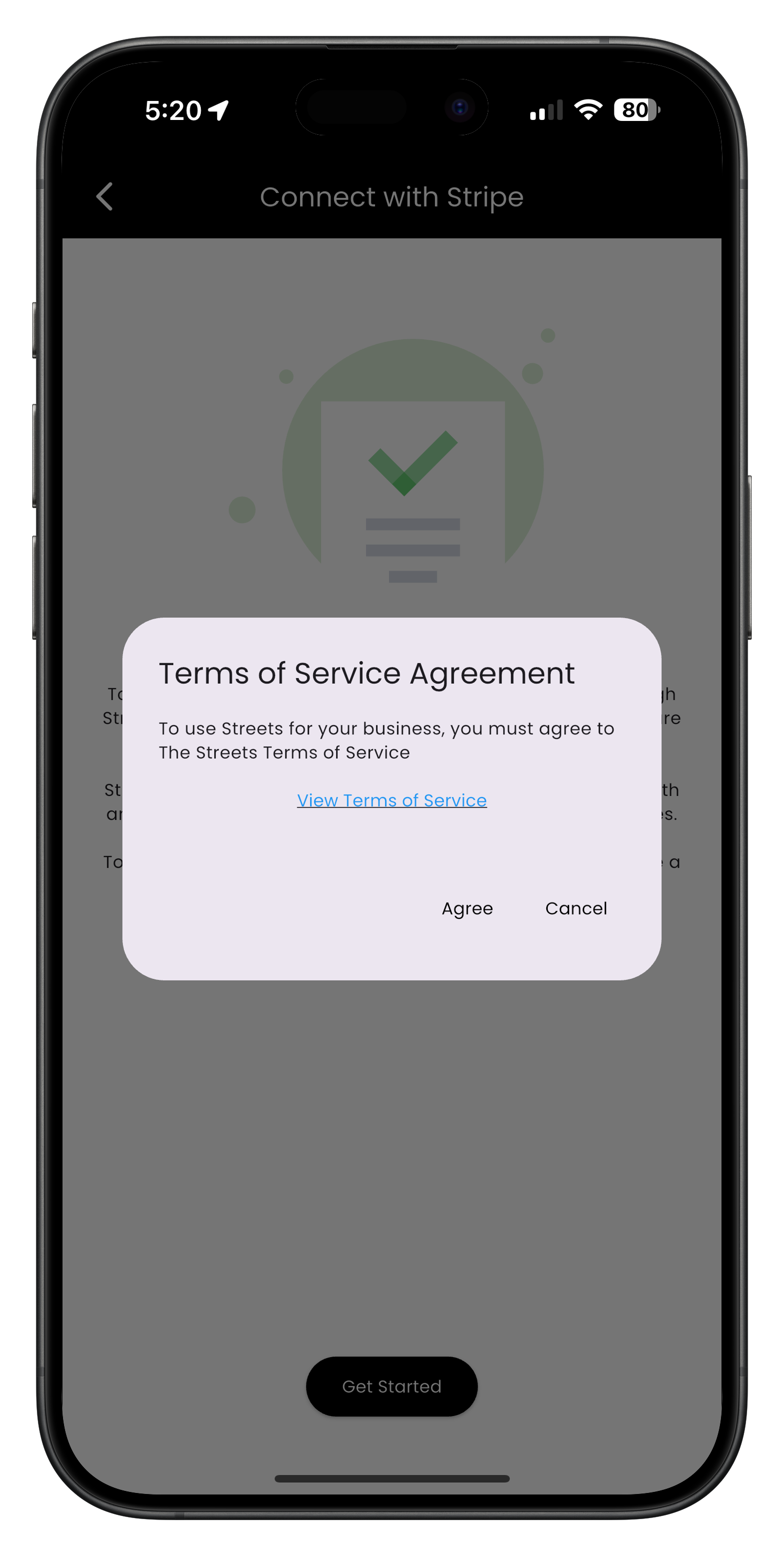 Streets Terms of Service Agreement dialog