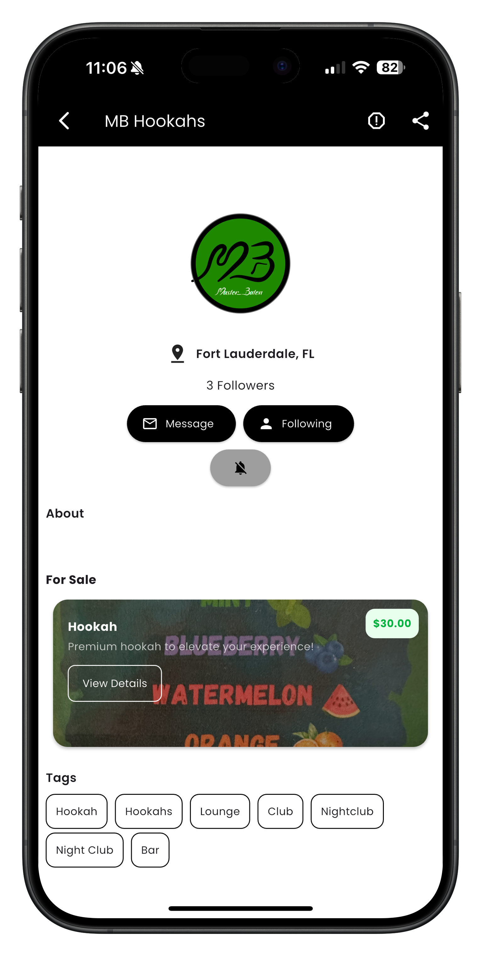 User profile with message button