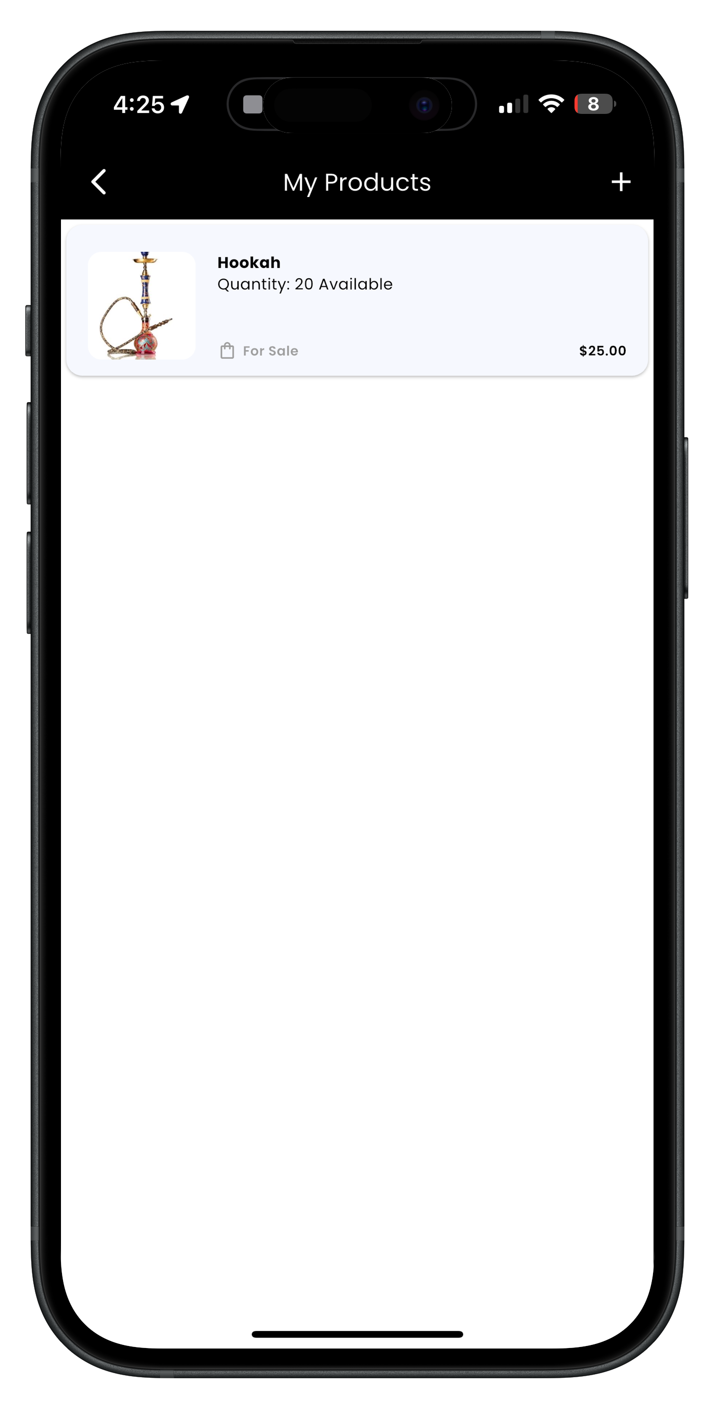 My Products page with add button